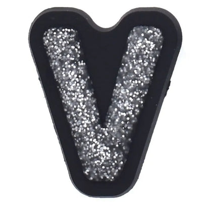 Shoe charm - A-Z CAPITAL LETTERS, Sparkle silver on Black