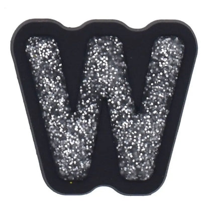Shoe charm - A-Z CAPITAL LETTERS, Sparkle silver on Black
