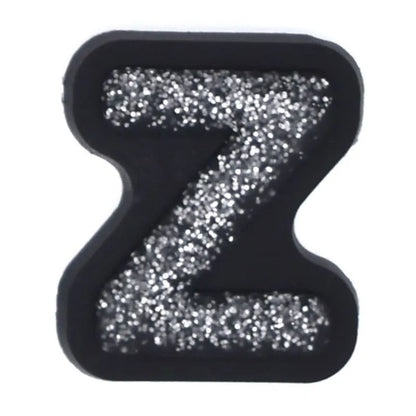 Shoe charm - A-Z CAPITAL LETTERS, Sparkle silver on Black