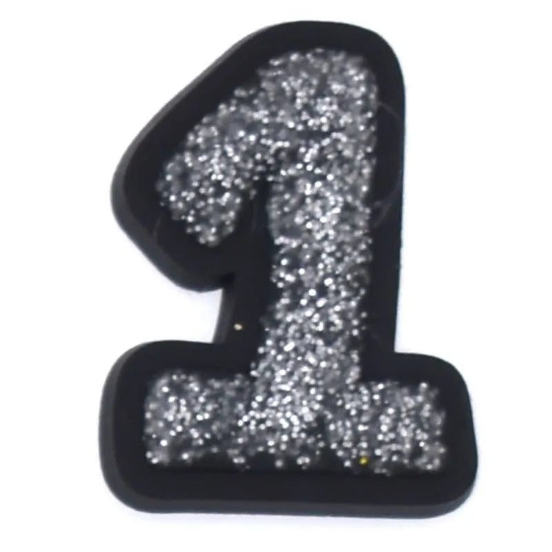 Shoe charm -NUMBERS, Sparkle Silver on Black