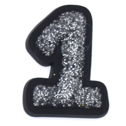 Shoe charm -NUMBERS, Sparkle Silver on Black