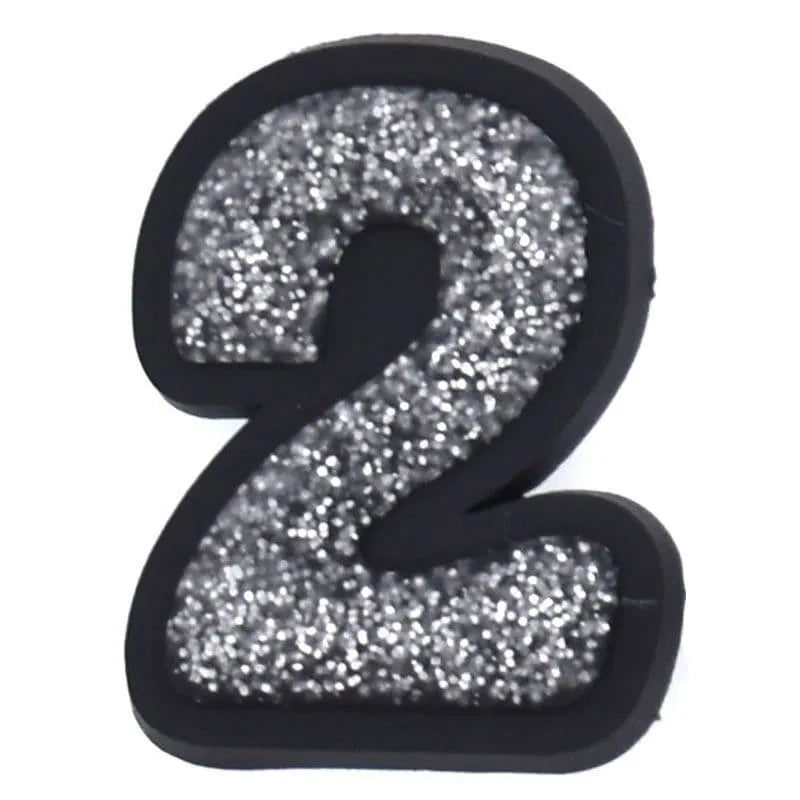 Shoe charm -NUMBERS, Sparkle Silver on Black