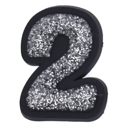 Shoe charm -NUMBERS, Sparkle Silver on Black
