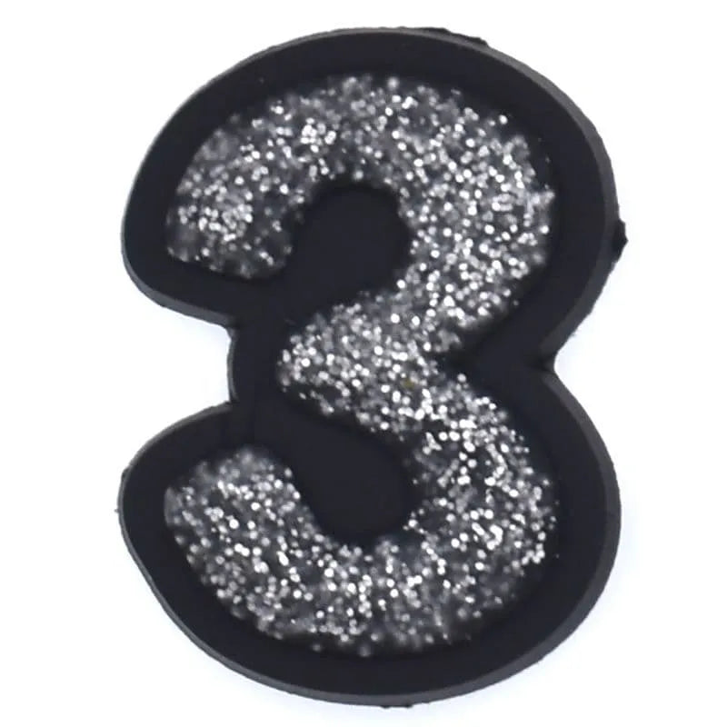 Shoe charm -NUMBERS, Sparkle Silver on Black