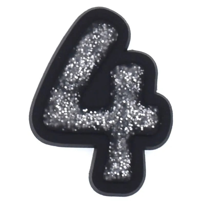 Shoe charm -NUMBERS, Sparkle Silver on Black