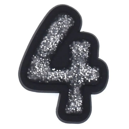 Shoe charm -NUMBERS, Sparkle Silver on Black