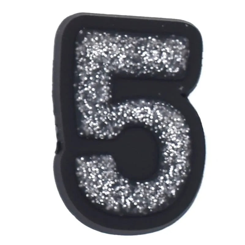Shoe charm -NUMBERS, Sparkle Silver on Black