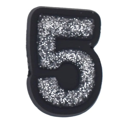 Shoe charm -NUMBERS, Sparkle Silver on Black