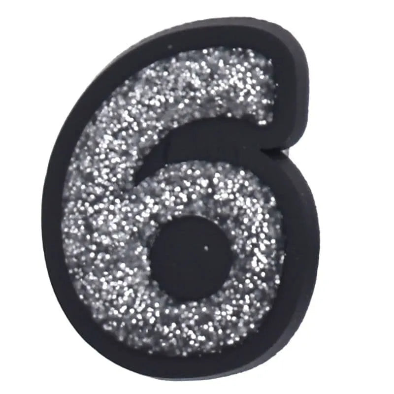 Shoe charm -NUMBERS, Sparkle Silver on Black