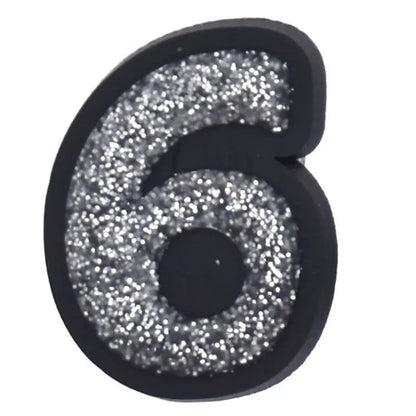 Shoe charm -NUMBERS, Sparkle Silver on Black