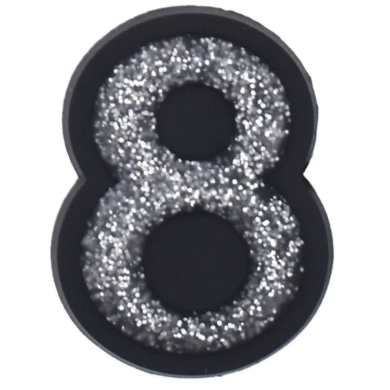 Shoe charm -NUMBERS, Sparkle Silver on Black