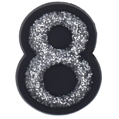 Shoe charm -NUMBERS, Sparkle Silver on Black