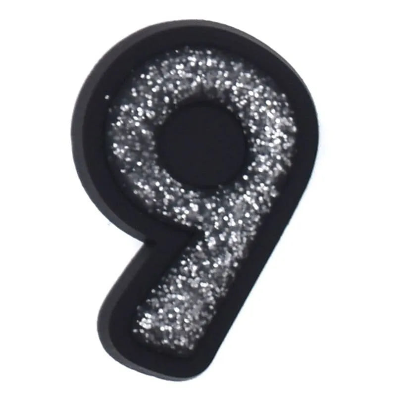 Shoe charm -NUMBERS, Sparkle Silver on Black