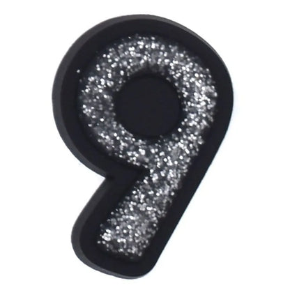 Shoe charm -NUMBERS, Sparkle Silver on Black