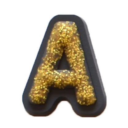 Shoe charm - A-Z CAPITAL LETTERS, Sparkle Gold on Black