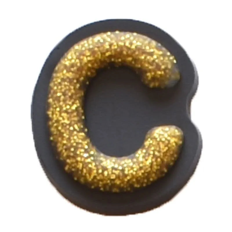 Shoe charm - A-Z CAPITAL LETTERS, Sparkle Gold on Black
