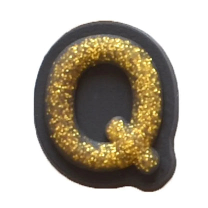 Shoe charm - A-Z CAPITAL LETTERS, Sparkle Gold on Black