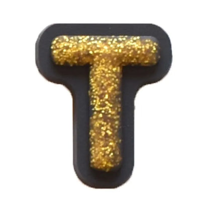 Shoe charm - A-Z CAPITAL LETTERS, Sparkle Gold on Black