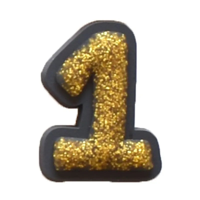 Shoe charm -NUMBERS, Sparkle Gold on Black