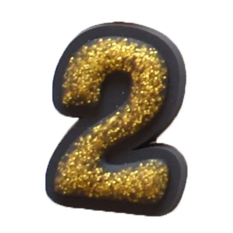 Shoe charm -NUMBERS, Sparkle Gold on Black