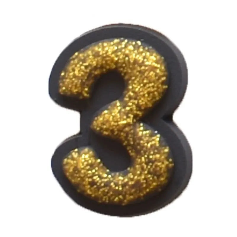 Shoe charm -NUMBERS, Sparkle Gold on Black