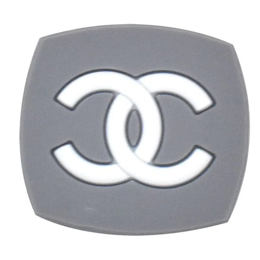 Chanel Double C Badge White On Grey Shoe Charm
