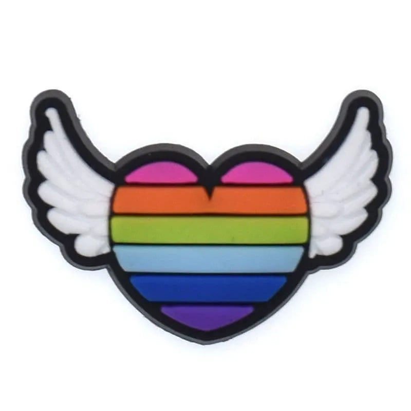 Rainbow heart with wings shoe charm