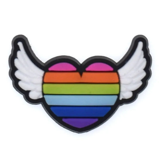 Rainbow heart with wings shoe charm