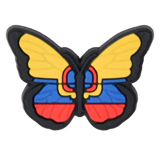 Flag Butterfly Flying Yellow/Blue/Red Shoe Charm