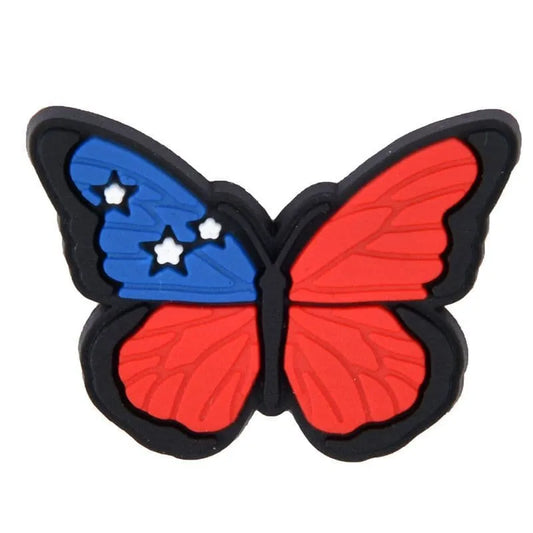 Flag Butterfly Flying Blue/Red Shoe Charm