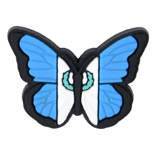 Flag Butterfly Flying Lightblue/White Shoe Charm