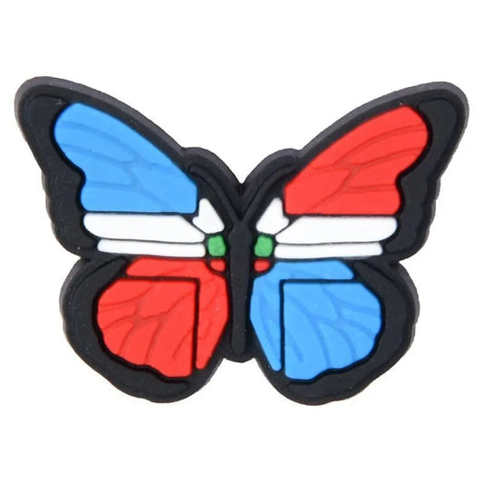 Flag Butterfly Flying Blue/Red Stripe Shoe Charm