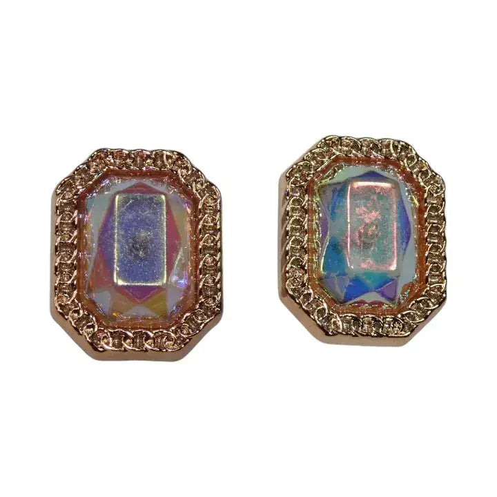 Shoe charms - Shaped square gold flat faceted stone