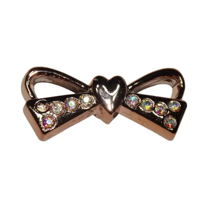 Shoe charm - Heart bow gold  with light ruby stones