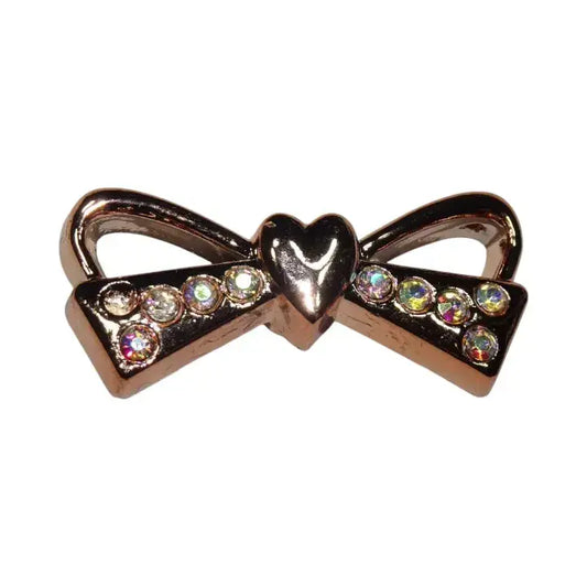 Shoe charm - Heart bow gold  with light ruby stones