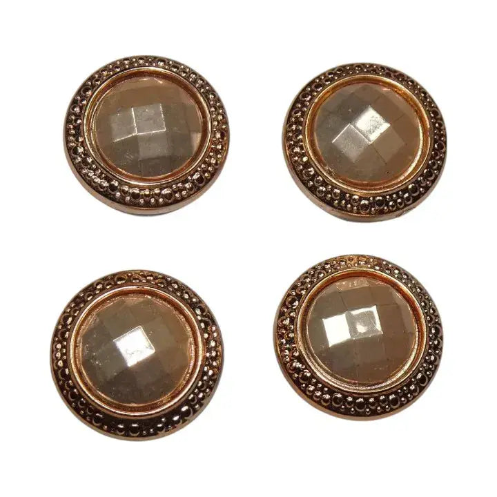 Shoe charms - 4 Gold round with faceted insert