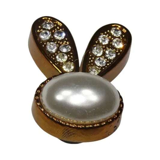 Shoe charm - Bunny ears gold with dimonds and oval pearl insert