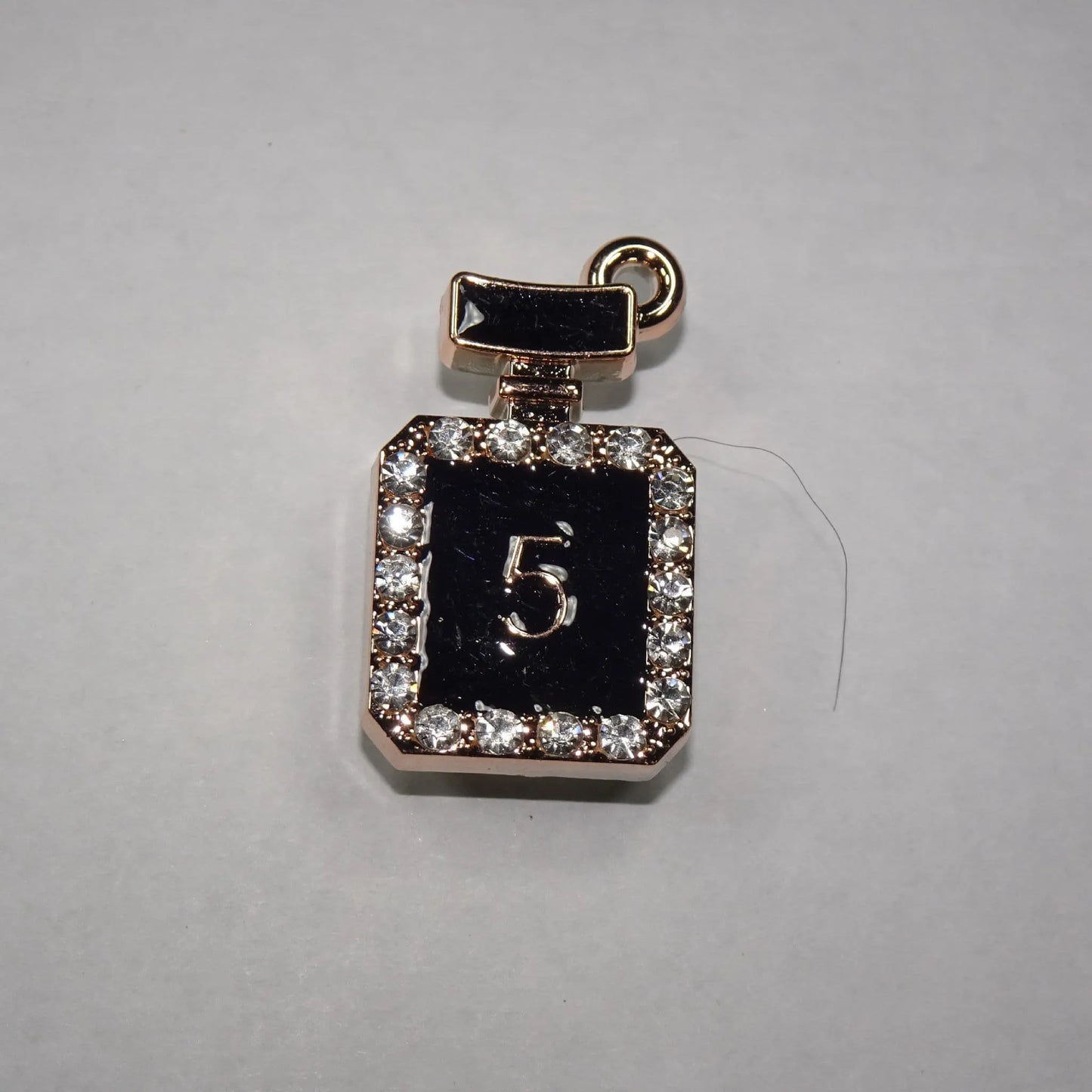 Shoe charm - No 5 perfume bottle diamonds gold on black
