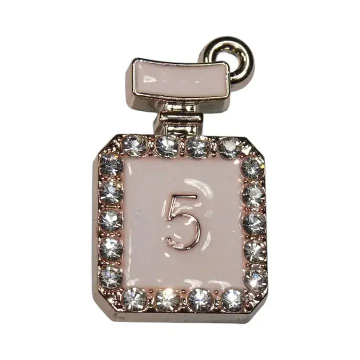Shoe charm - No 5 perfume bottle diamonds gold on pearl