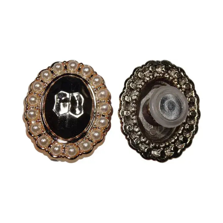 Shoe charms - 2 Pearl gold faceted oval