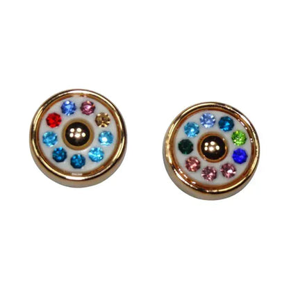 Shoe charms - 2 round multi coloured stones on white