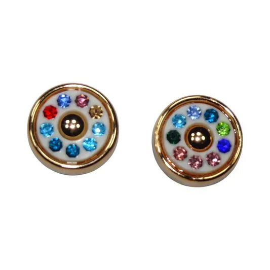 Shoe charms - 2 round multi coloured stones on white