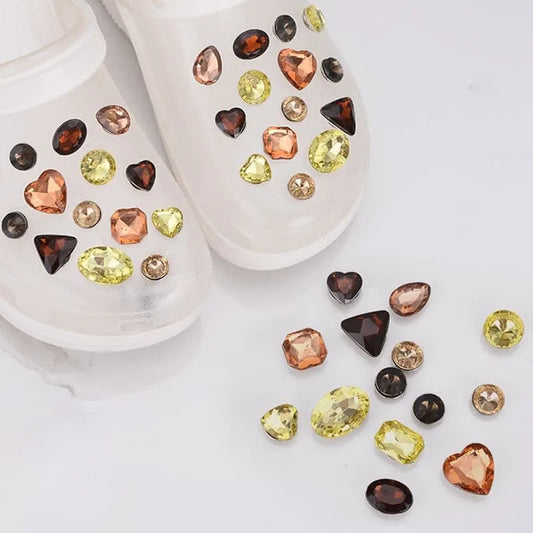 Shoe charms - 28 assorted gems shades of yellow, orange, pairs & fours