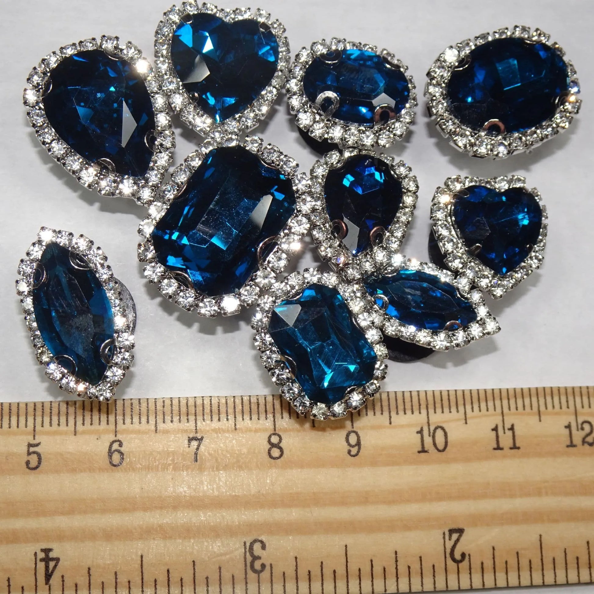 Shoe charms - Dark Blue Rhinestone Crystal gems  10 assorted shapes