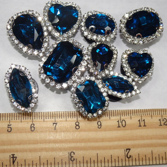 Shoe charms - Dark Blue Rhinestone Crystal gems  10 assorted shapes
