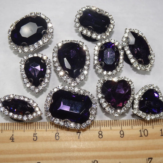 Shoe charms - Purple Rhinestone Crystal gems  10 assorted shapes