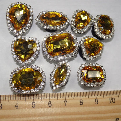 Shoe charms - Yellow Rhinestone Crystal gems  10 assorted shapes