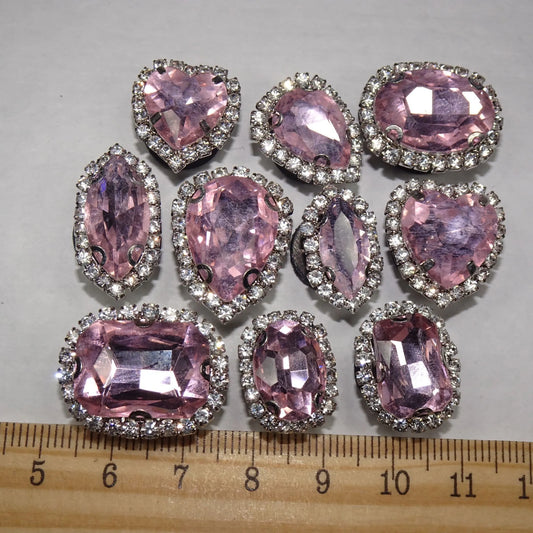 Shoe charms - Pink Rhinestone gems Chrystal  10 assorted shapes
