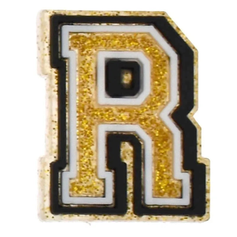 Shoe charm - A-Z  LETTERS, Speckled Gold with Black frame