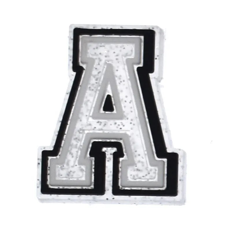 Shoe charm - A-Z  LETTERS, Speckled Silver with Black frame